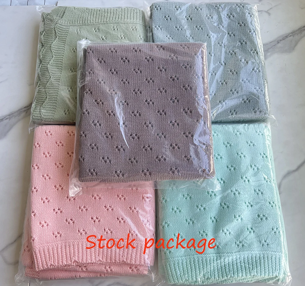 Newborn Cotton Yarn Nursery Baby Swaddle Blankets Lightweight Knitted Delicate Warm Pink Pointelle Blanket