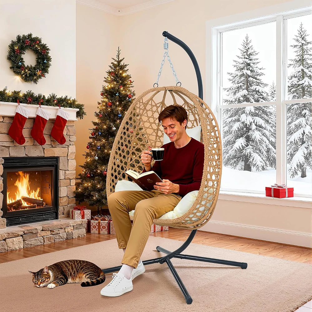 product nu deco modern hanging egg chair cushions rattan swing chair stand for patio garden balcony stylish outdoor lounge chair-4