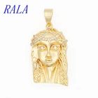 Large 18k Gold Plated AAA Cubic Zirconia Mens Large Gold Jesus Pendant Necklace In Hiphop