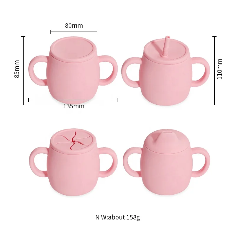 Wellfine Kids Silicone Training Baby Sippy Cups for Baby Drinking with lids ODM OEM Snack Silicone Toddler Cup