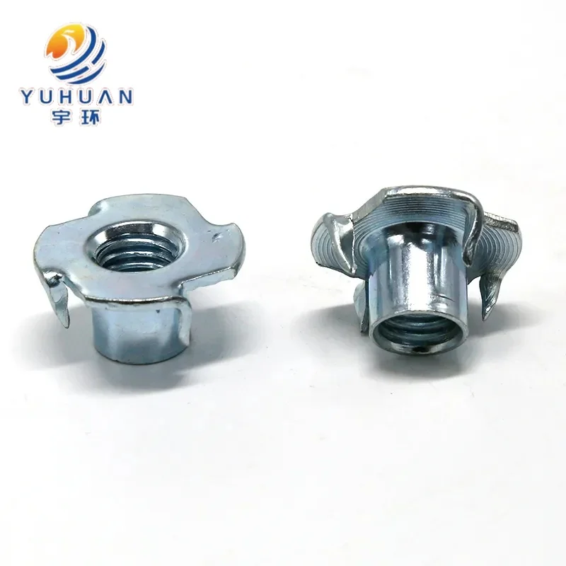 M5 SS304 Four Prongs Full Thread M6 Yellow Zinc Plating Grade 4 T Nut 4 Claws M14 M16 Steel Pronged Tee Nut T Nuts DIN1624 details