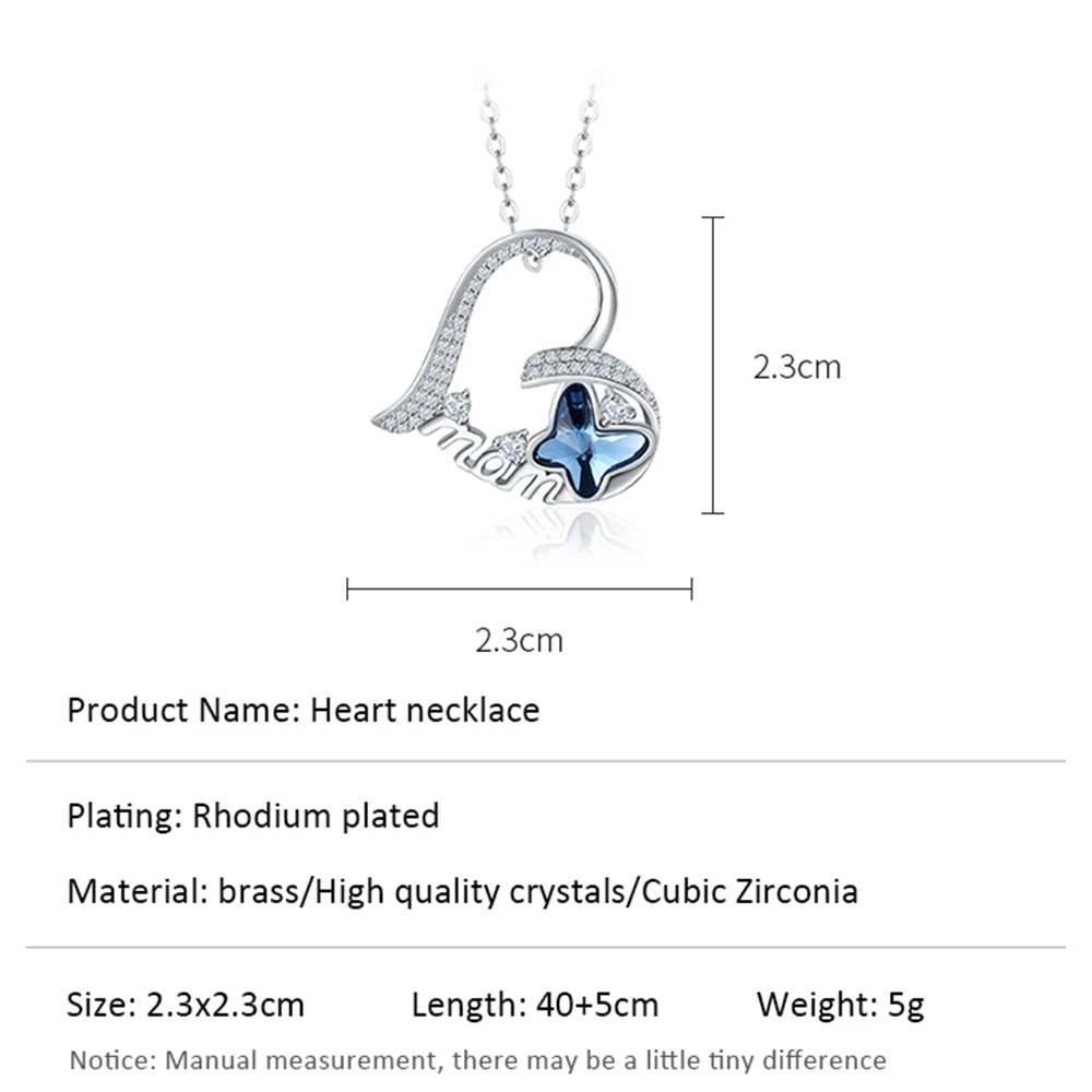 CDE N1903 Romantic Jewelry Birthday Gift Heart-Shaped Austrian Crystal Necklace Women Butterfly Animal Mothers Day Mom Necklace