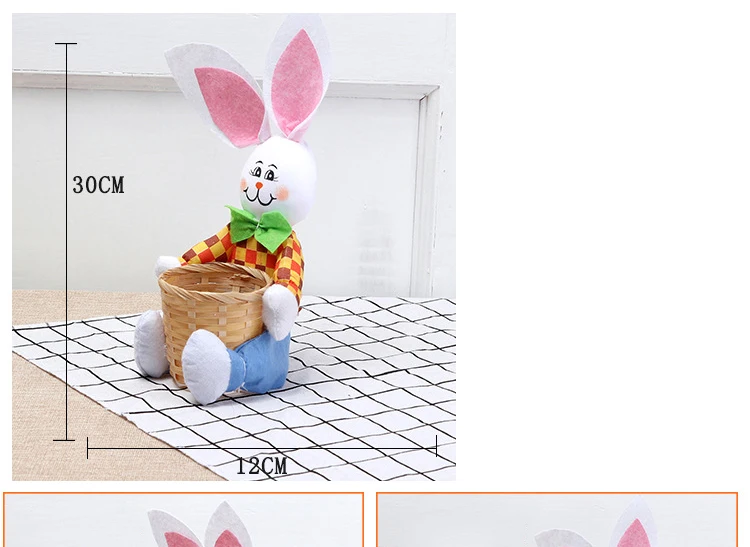 WHY29 Easter Bunny Basket kindergarten Colorful Bamboo Basket Decorative Gift Storage Game Rabbit Basket