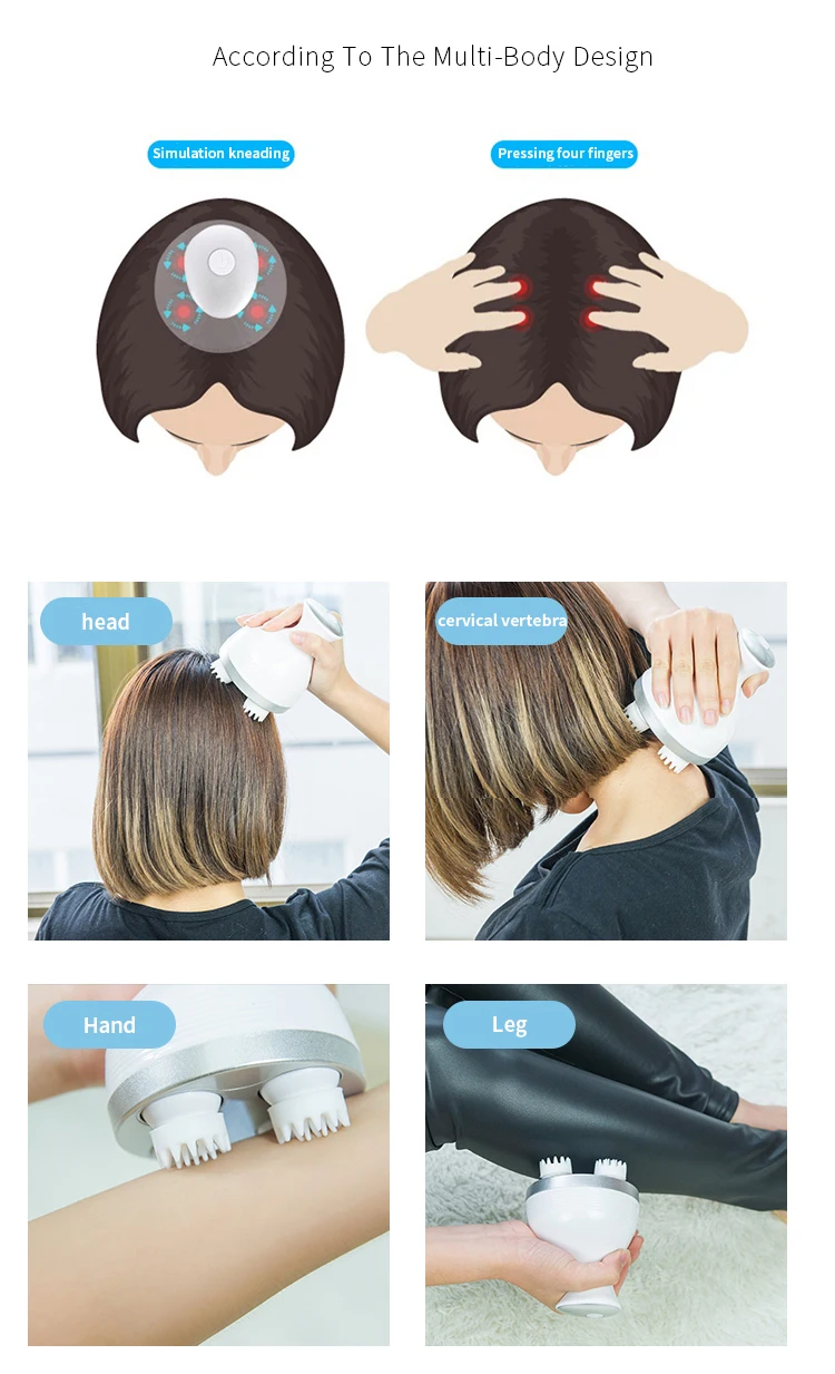 Hot Selling Automatic Hand Held Easy Use Deep Tissue Kneading Vibrating Scalp Massage Electric Silicone Head Massager Devices
