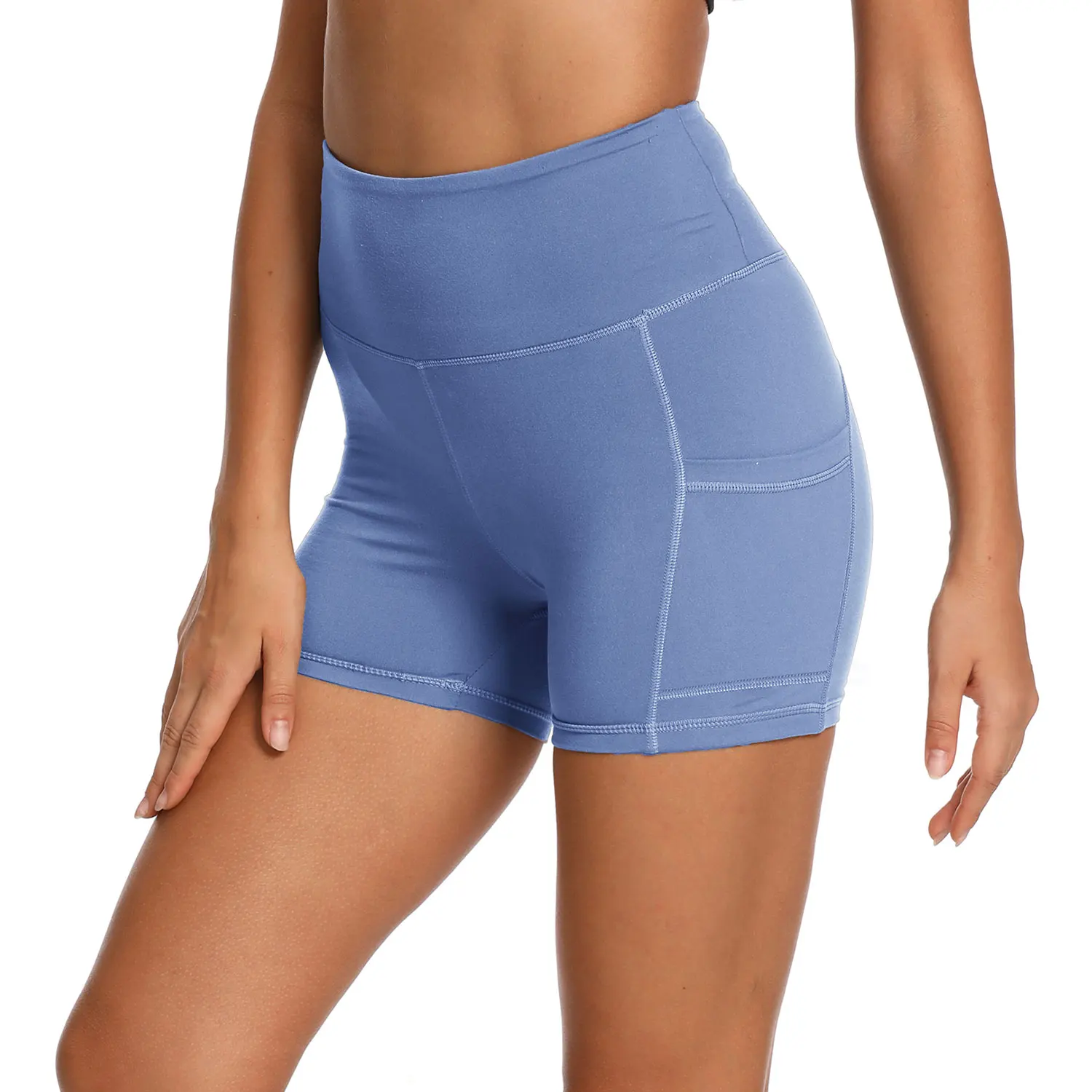 Custom LOGO High Waist Buttery Soft Workout Spandex Yoga Shorts Leggings with Pockets Biker Shorts for Women