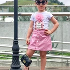 Girl 2021 New Toddler Kids Baby Girl Summer Clothes Short Sleeve White T-shirt Mini PU Skirt Outfits Set