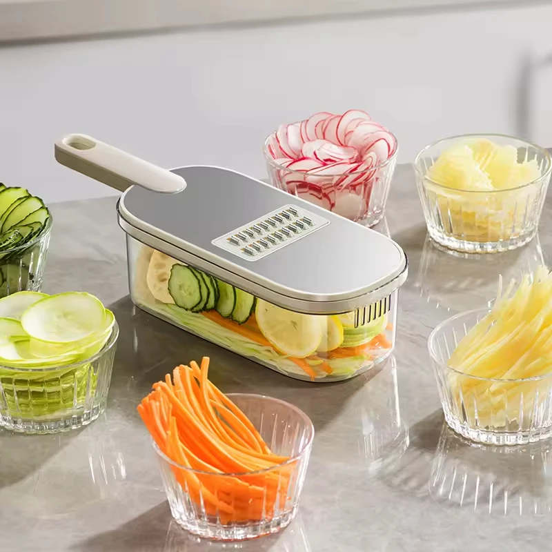 6-in-1 Professional Stainless Steel Vegetable Slicer Cutter Multi-Purpose Veggie Chopper with Comfortable Handle Plastic Peeler