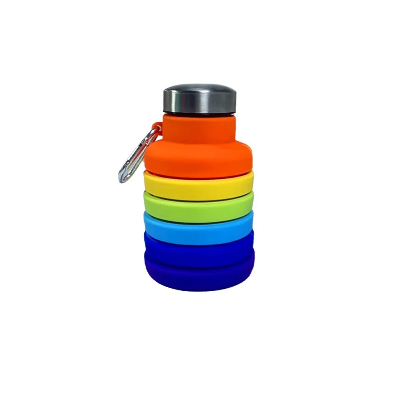 wholesale FoodGrade Silicone Metal Water Bottle Collapsible Safe Materials Sport Milk Bottles Outdoor Travelling Portable Bottle