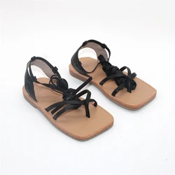 2022 summer new style kids beach gladiator sandals shoes toddler baby girls laced up square sandals for children
