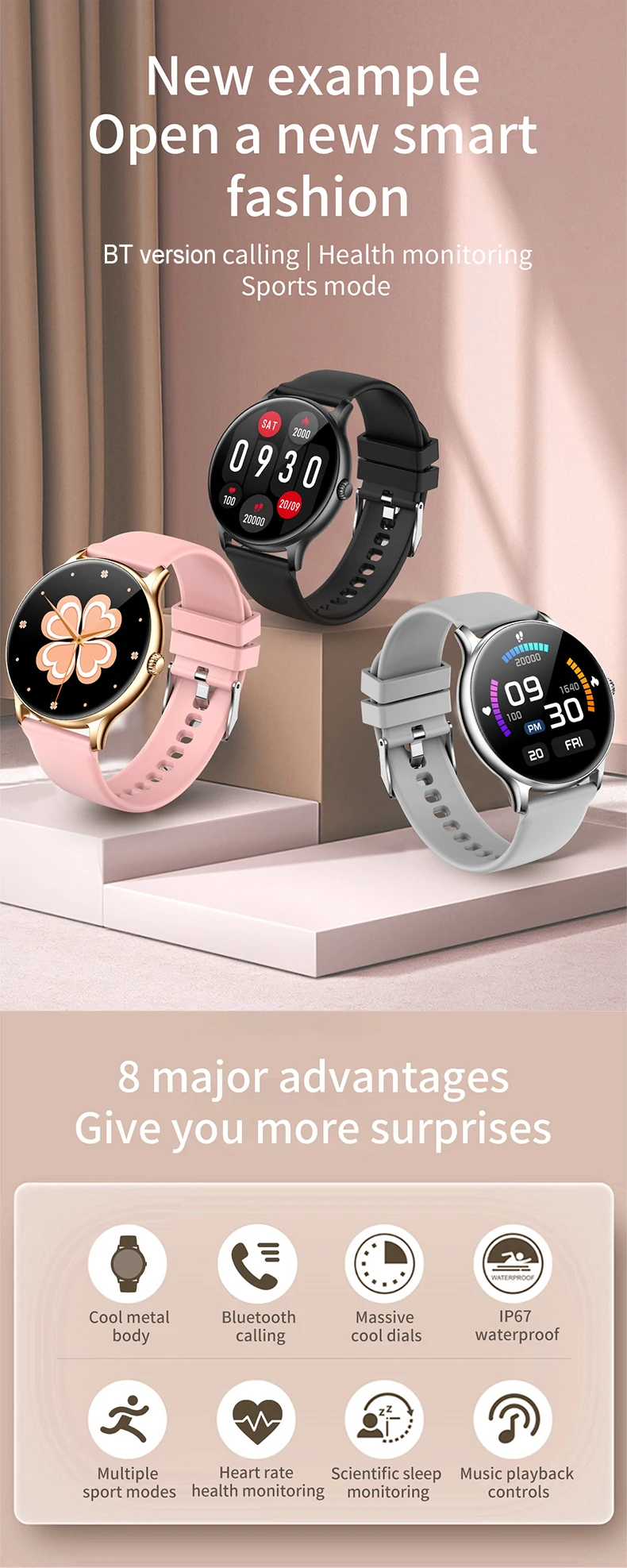 Female Pink Smartwatch 2024 Women Smart Watch Z12 Pro For Ios Android