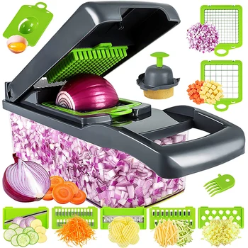 Manual Hand Kitchen Vegetable Chopper 12 in 1 Mandoline Slicer Dicer Cutter Machine Salad Potato Carrot Garlic Fruits