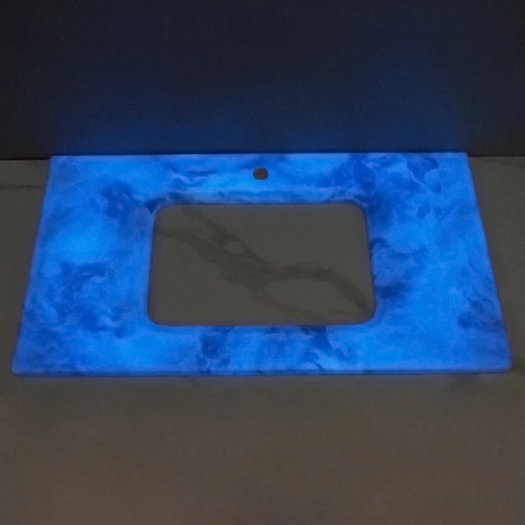 Tarpul Best Price Bathroom Countertop Marble Luminous Custom Size Pattern Desktop Artificial Stone Vanity Top supplier