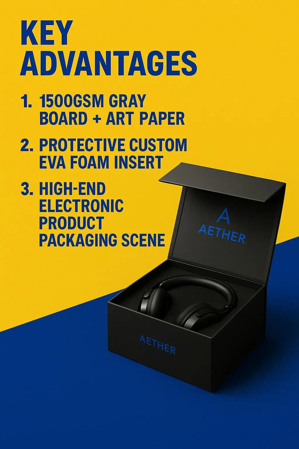 Custom Logo Black Rigid Gift Box Magnetic Closure EVA Foam Insert Recycled Materials Spot UV Printing for Electronics Packaging - detail 3