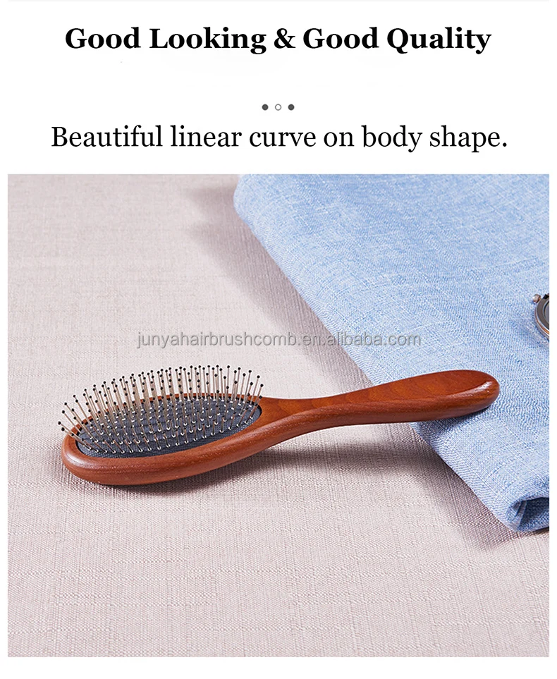 oem wooden hairbrush fashion metal bristle