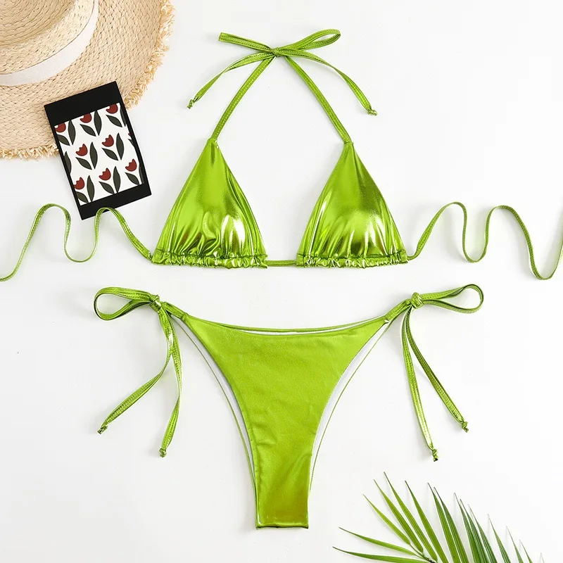 Sexy Lady Swim Suit Lace Up Bikini Beach Set Hot Stamping Bikini