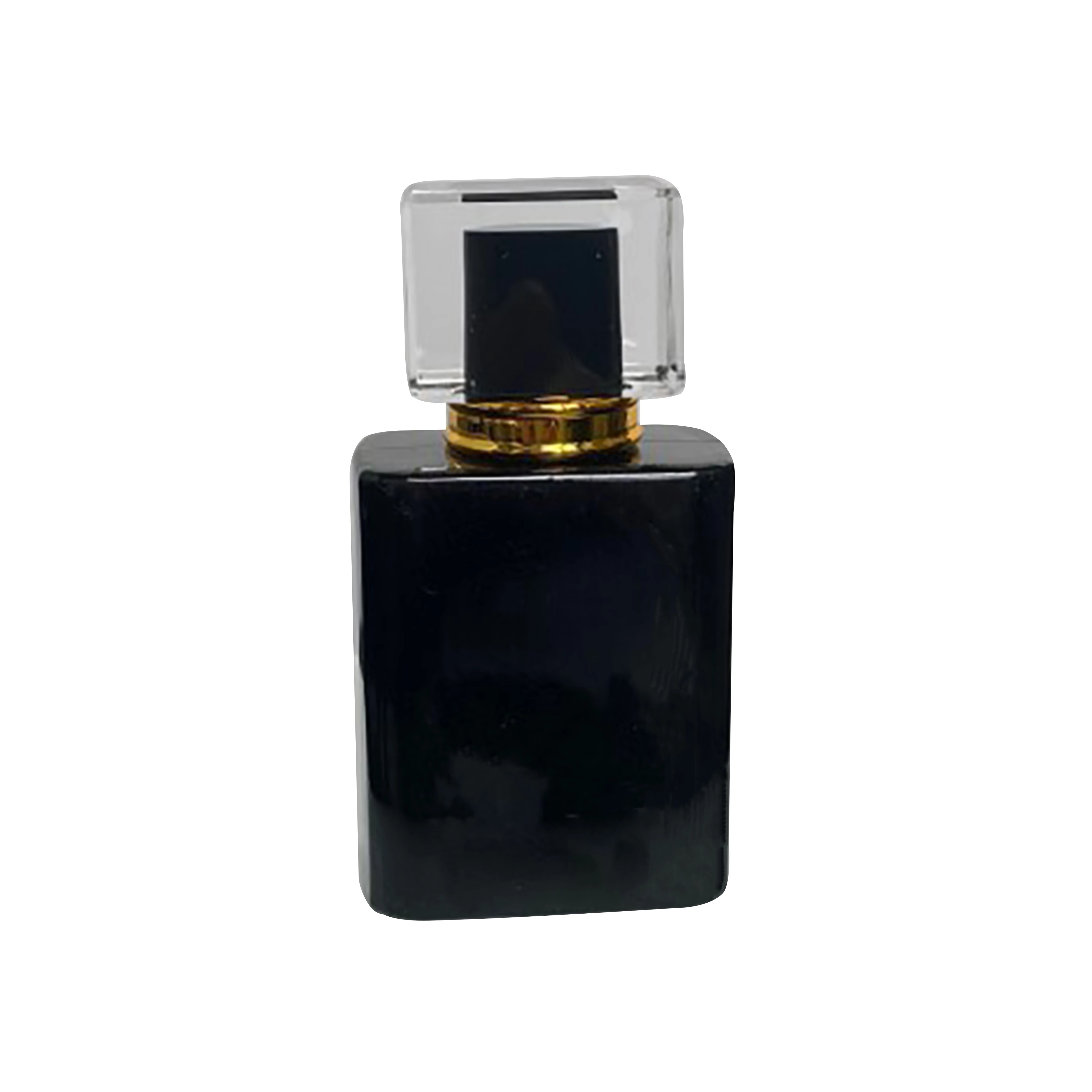 product 30ml 50ml flat square black perfume bottle perfume glass bottle spray perfume glass spray bottle with square black gold cap-30