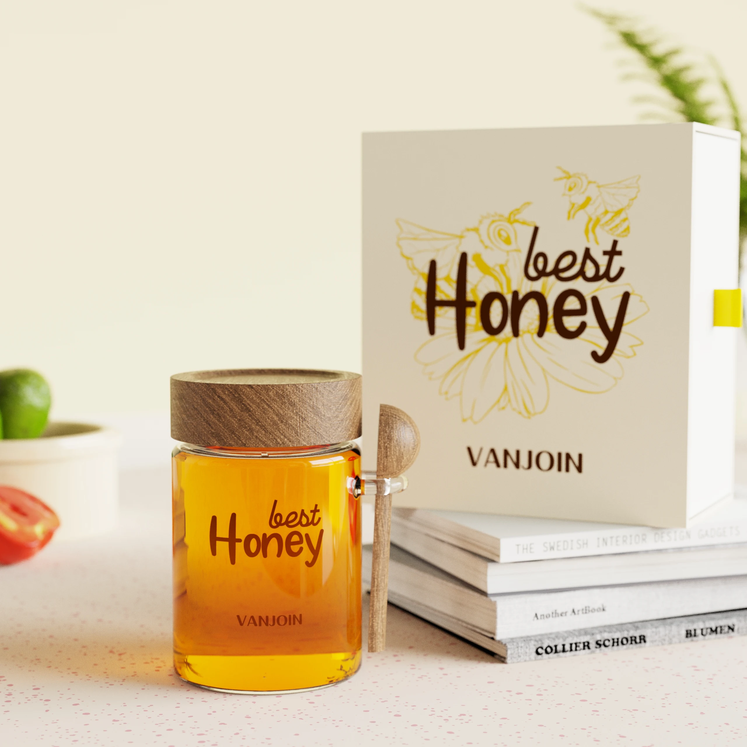 Light Luxury Gift Box Packaging 350ml 450ml 580ml Round Glass Jars Honey Bee Boxes for Sale Wooden Bamboo Lids