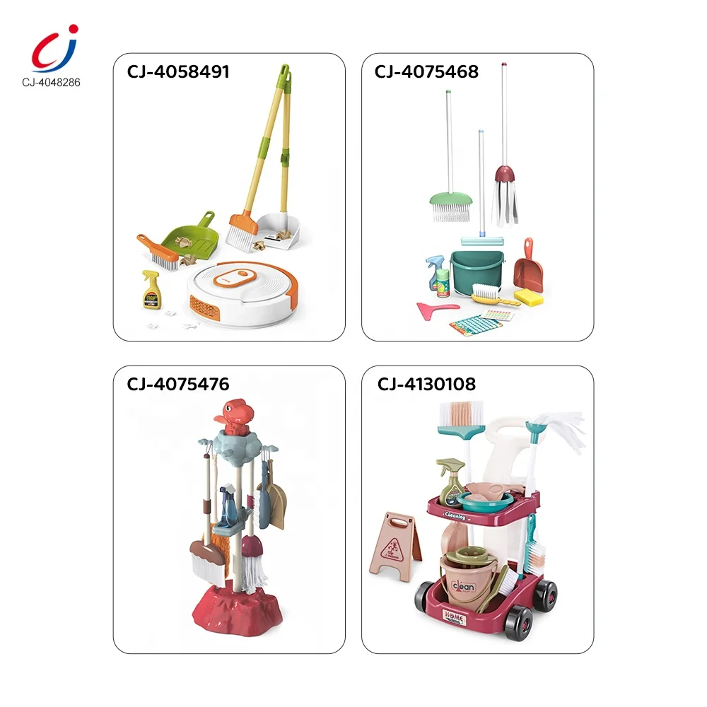 Chengji children pretend role play games house floor sweeping clean toys wooden kids cleaning toy set