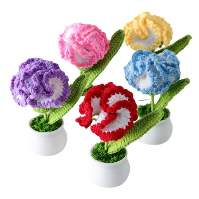 Mother's Day Gift Crochet Carnation Biomimetic Flower Eternal Flowers Plants Carnations Potted Tabletop Decoration