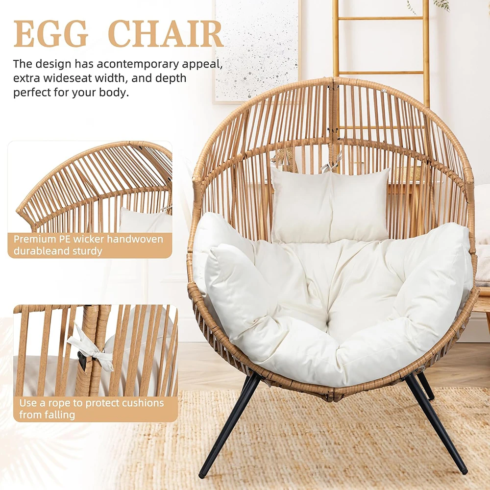 product modern outdoor wicker egg chair pe rattan cushion oversized patio lounge chair for balcony backyard garden-5
