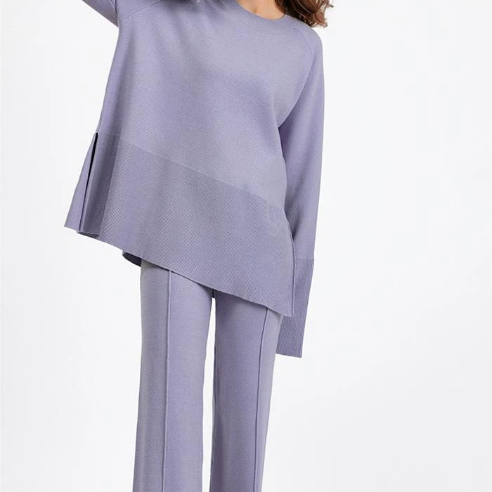 YingTang Loose knitted cross-border European and American fashion bell sleeves round neck slit loose fashion suit