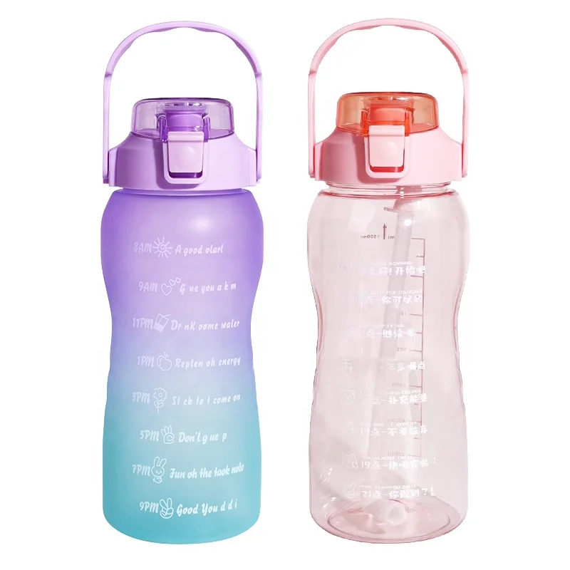 Wellfine Custom Logo 1.5l Motivational Time Marker Water Bottle Gradient Color plastic Sports gym Water Bottle With Straw