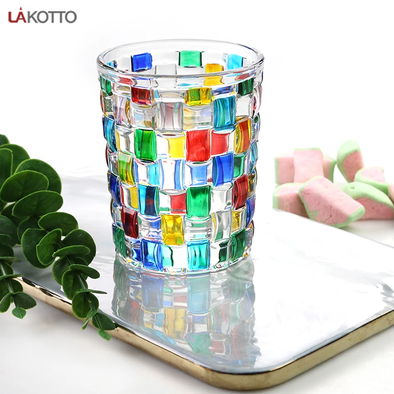 Embossed pattern colored glass drinkware type tumbler cup machine drinkware vintage