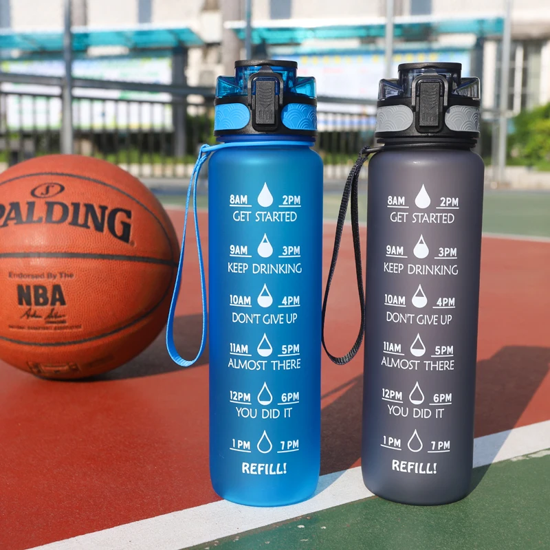 Water Bottle with Time Marker Stylish Leakproof BPA Free Motivational Courage Water Bottle for Sport and Fitness, 32 Oz / 1 L