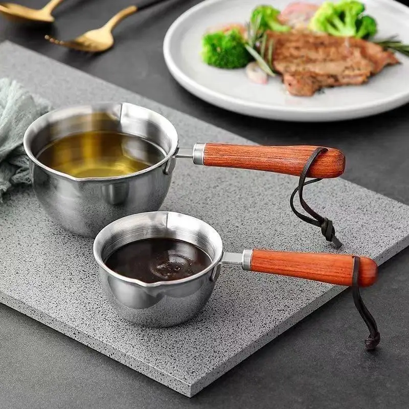 with Dual Pour Spout Stainless Steel with Rosewood Handle Mini Frying Pan 410 Stainless Steel Non-stick Oil Splashing Pot