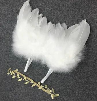 2022 Baby Girls Angel Feather Wings Leaves Headband 2 pcs set Photo Shoot Hair Accessories