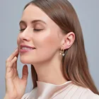 Gold Hoop ER-873QW Women's Double Circle U Shape Gold Hoop Earring Pearl And Rhinestone Star Hoop Earrings