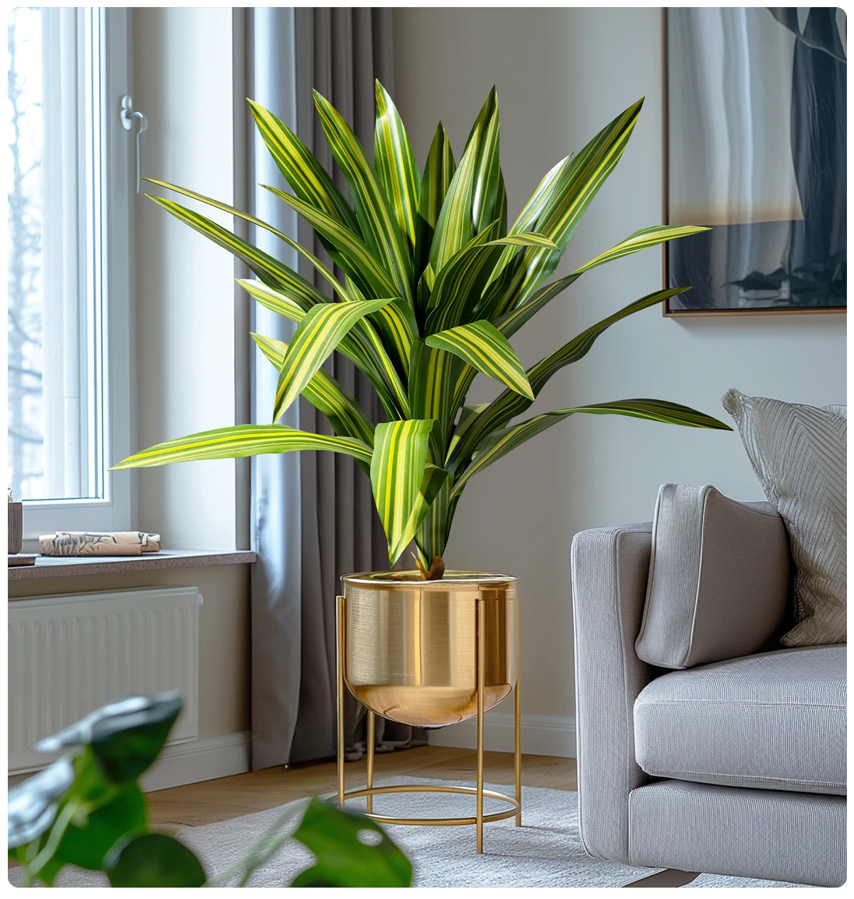 Durable Indoor/Outdoor Home Office Decor Large Green Palm Bonsai Tree Artificial Grass with Silk Material in Plastic Pot factory