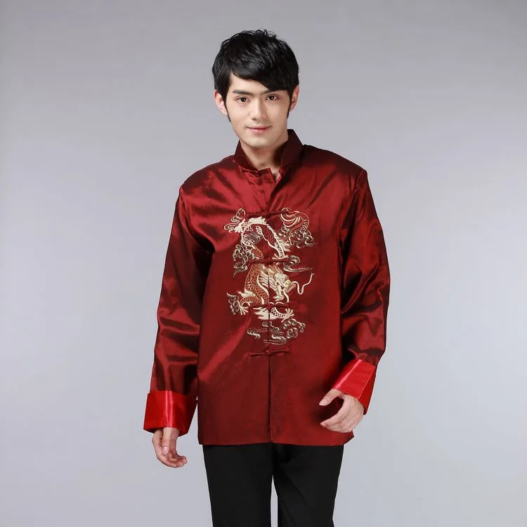 Male Costume Embroidery Dragon Tang Suit Traditional Chinese Clothing