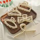 Hair Custom Korean Style Hollow Out Hair Decorations Resin Geometric Hair Clip White Pearl Hair Claw For Girls