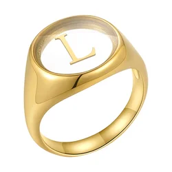 Fashion 18K Gold Plated Stainless Steel Jewelry Transparent Acrylic Letter Design Party Dress Up Accessories Rings R224157