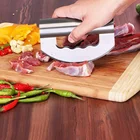 Color Wood Grip Pizza Cutter Sharp Mezzaluna Knife Rocker Slicer Stainless Steel Blade Salad Onion Vegetable Chopper