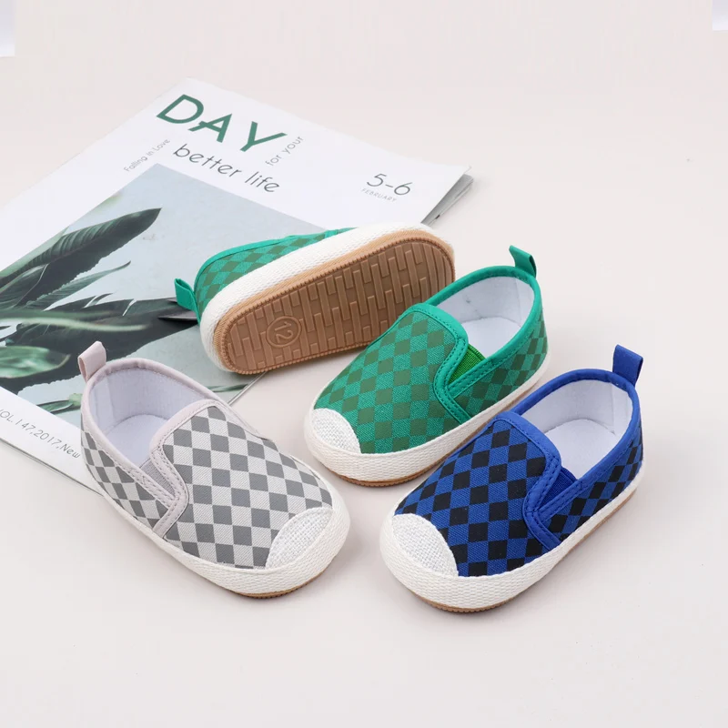 High Quality Baby & Toddler Canvas Shoes with Plaid Pattern Soft Rubber Sole & Slip-On Closure Light Weight Anti-Slippery Design details