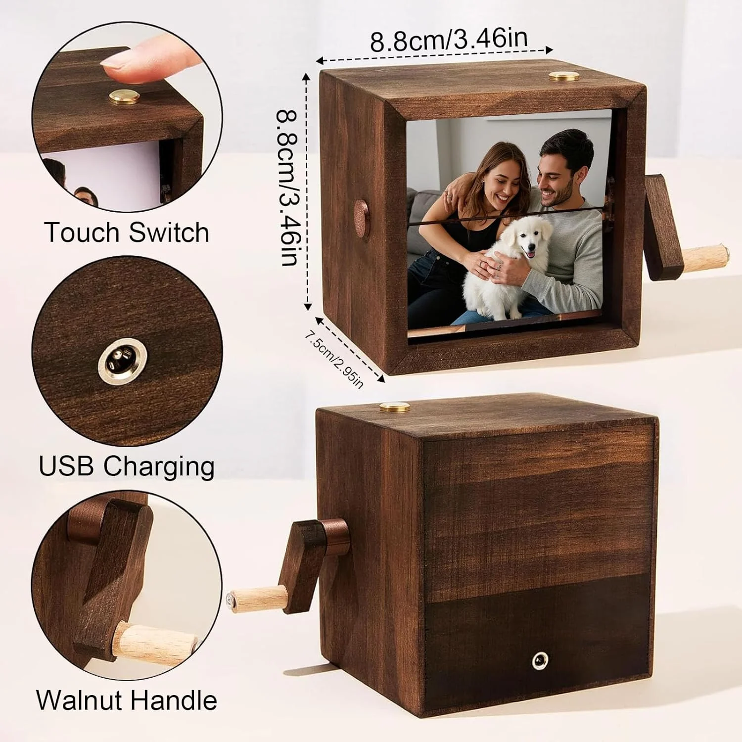 Custom Flip Book Frame Hand Crank Photo Album Personalized Lighted Photo Album Mini Wooden Flip Book for Couple Women Men