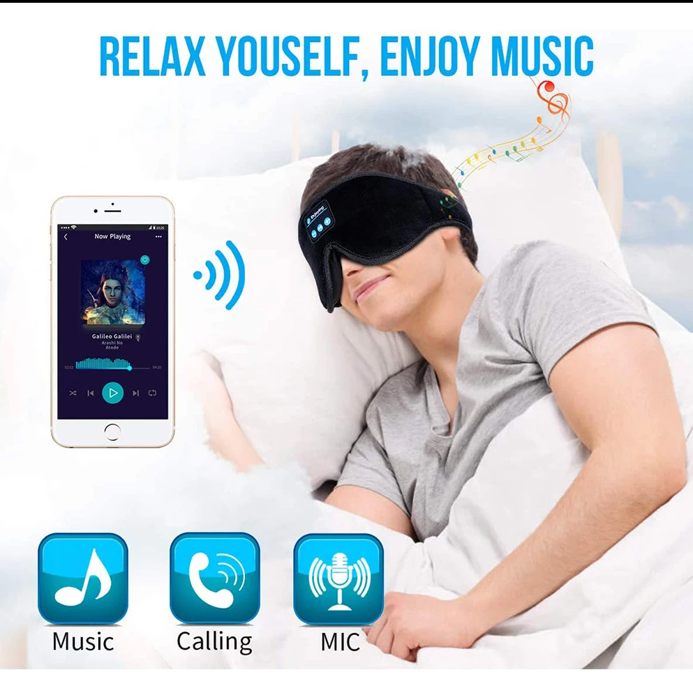 black mask eye 2. 3D Sleep Mask Blue tooth Wireless Music Eye Mask, LC-dolida Sleeping Headphones for Side Sleepers Sleep Mask 