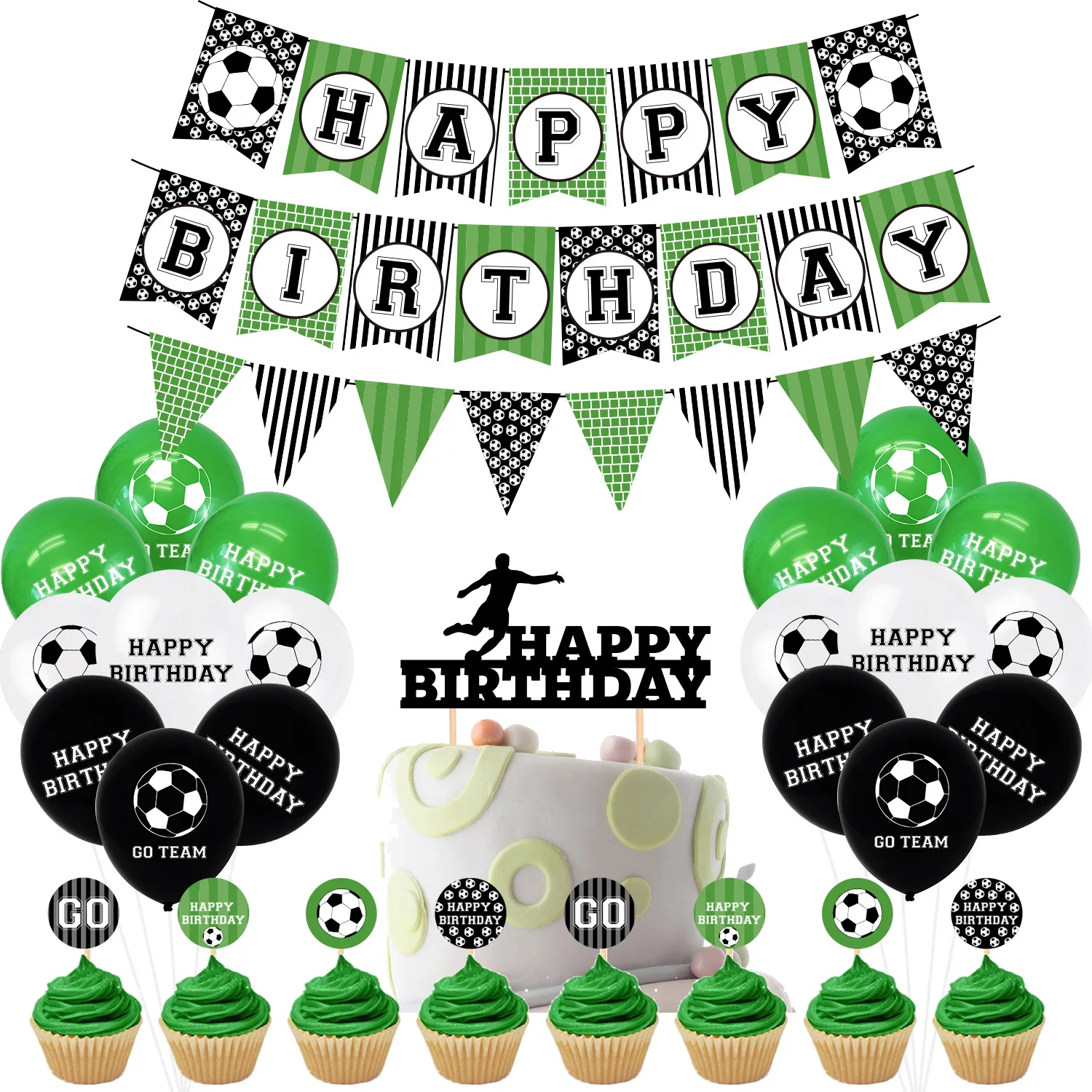 Soccer Kids Birthday Party Decoration Supplies Set Football Balloon Cake Insert Card