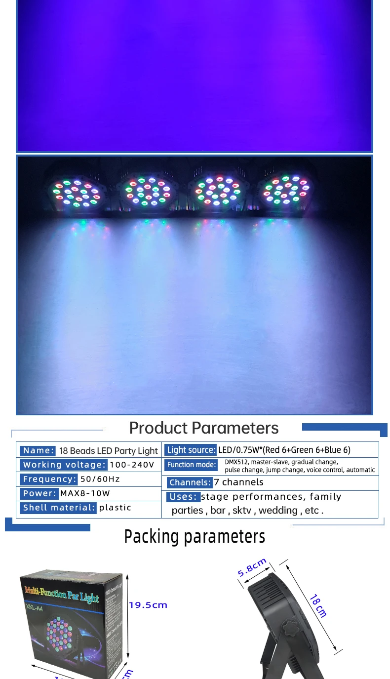 Dingdian 18 LED Stage Par Lighting Colorful Color Dj Equipment Gig Bar Led Par Bar Stage Lighting With Stand LED Stage Par Light