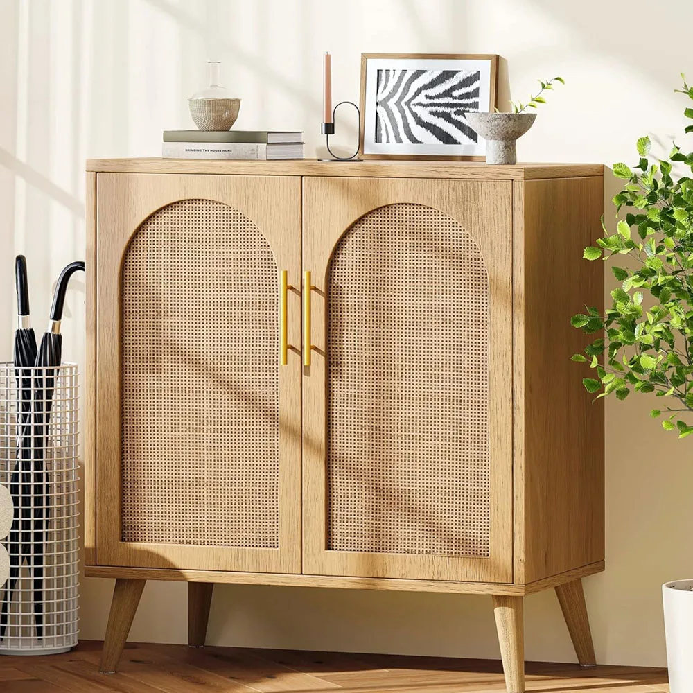 product modern sideboard buffet cabinet for home rattan storage wood doors accent bathroom floor and living room entryway-5