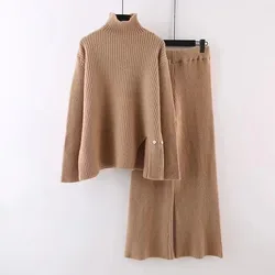 YingTang Half turtleneck pullover women's 2023 new loose autumn and winter French hem slit  wide leg pants two-piece suit