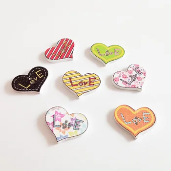 new design two hole mixed colors love print wood heart shape buttons