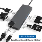 Usb USB C HUB Adapter 8 In 1 HD-MI VGA USB 3.0 Ports SD/TF Reader RJ45 Dock For MacBook Pro