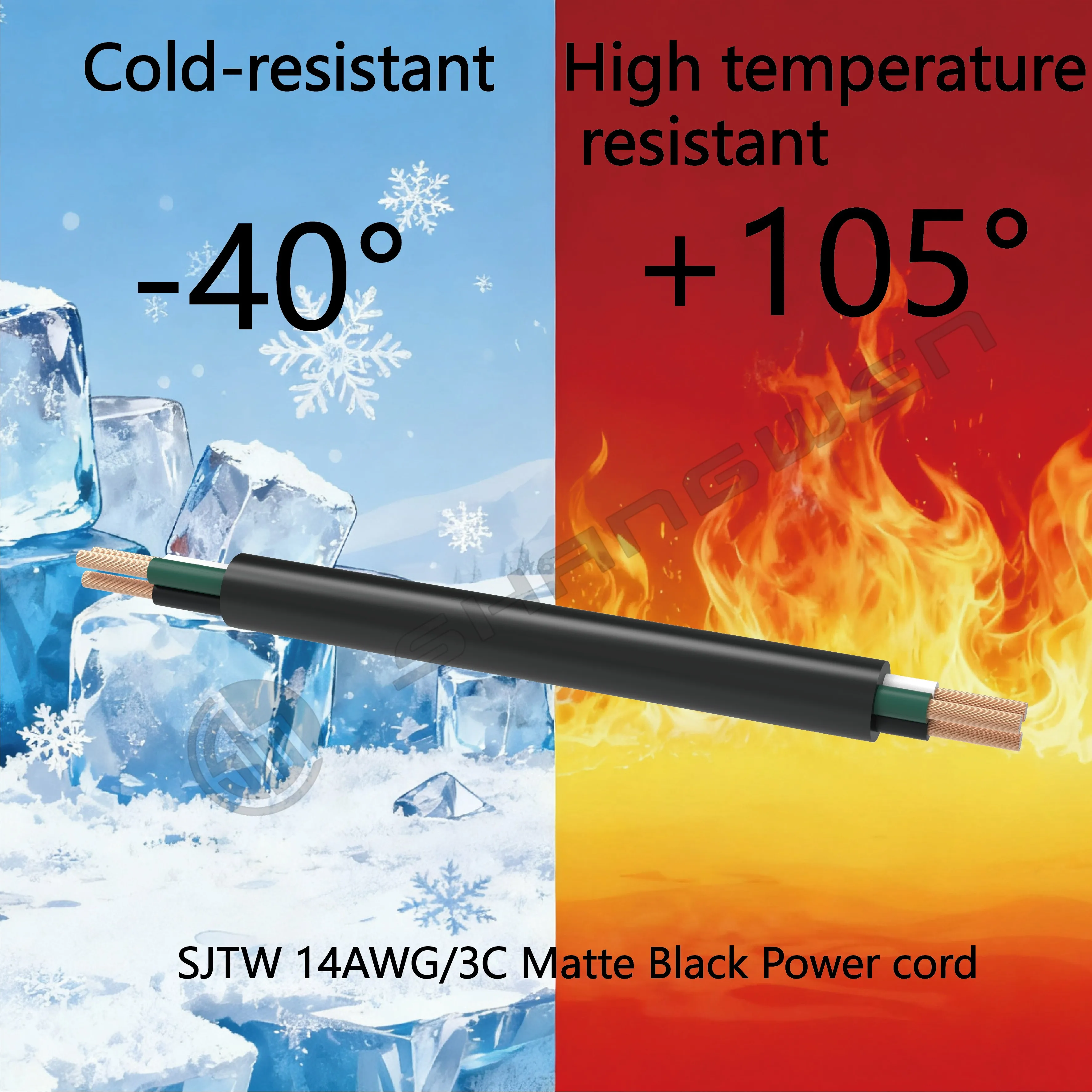 Power Cord Cable 3*14AWG 300V 3C UL SJTW 300V 105℃ Black Power Cord 14awg 3Core SJTW 300V PVC Soft Power Cable Cord