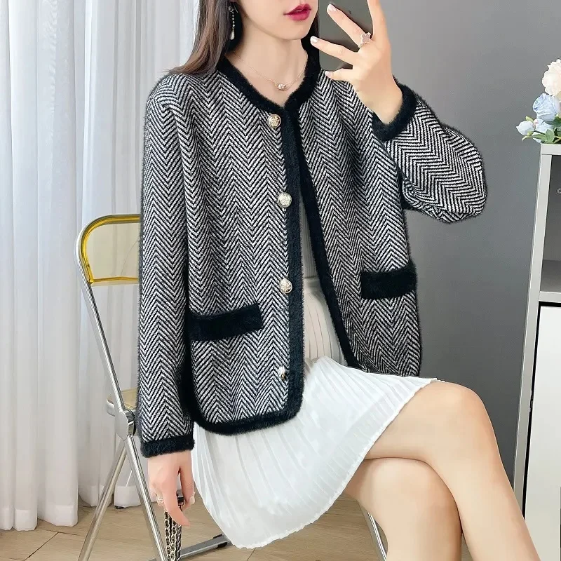 2024 Casual Cardigan Lady's Long Sleeved Sweater For Woman Open Front Round Neck Knitted Veste Femme Thin Coat For Young Women