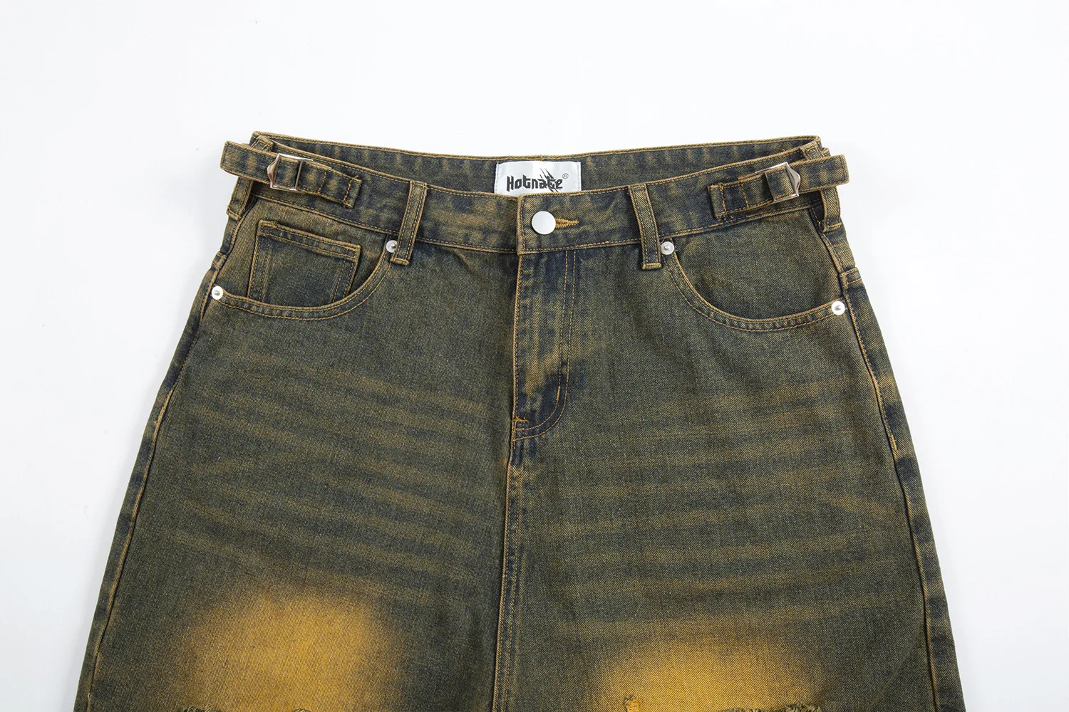 American Style Vintage Distressed Ripped Mid Waist Denim Shorts Summer Washed Straight Leg Jeans Street Cropped Unisex All-match factory