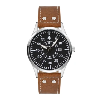 Mexda brand custom logo miyota 2035 genuine leather strap alloy pilot men vintage military watch