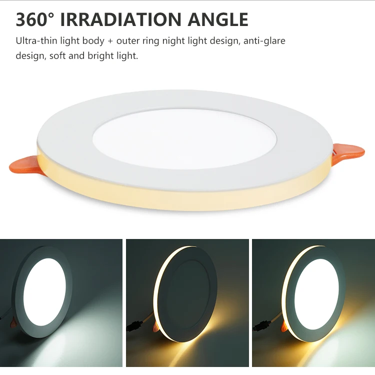 Factory new circular aluminum two-color adjustable 3+3w 6+3w 12+4w 18+6w SKD ceiling recessed Led panel light Home office